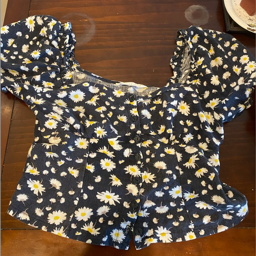 Cottagecore blouse blue and yellow